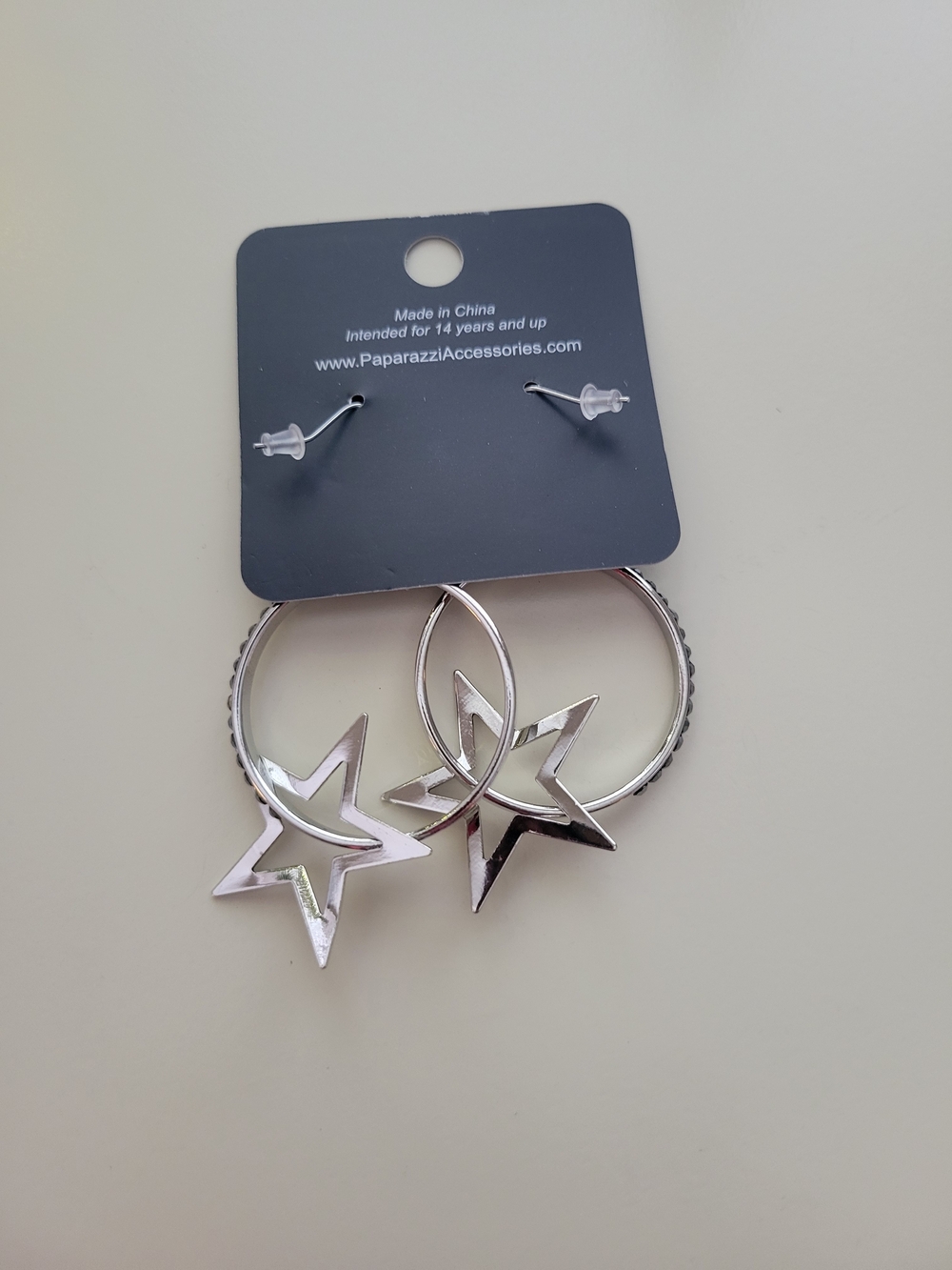 Paparazzi Shiny Silver Star Hoop Earrings - Picture 3 of 3